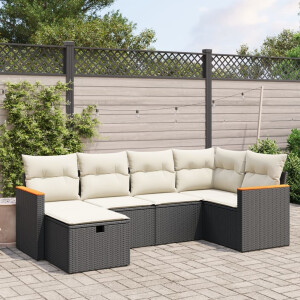 vidaXL 6-delige Loungeset met kussens poly rattan zwart