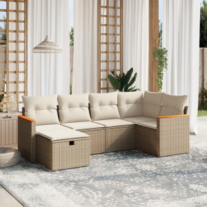 vidaXL 6-delige Loungeset met kussens poly rattan beige