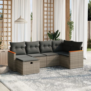 vidaXL 6-delige Loungeset met kussens poly rattan grijs