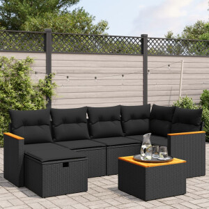vidaXL 7-delige Loungeset met kussens poly rattan zwart