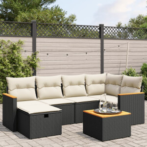 vidaXL 7-delige Loungeset met kussens poly rattan zwart