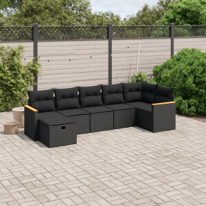 vidaXL 7-delige Loungeset met kussens poly rattan zwart