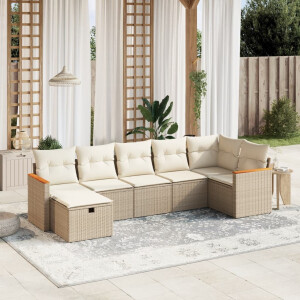 vidaXL 7-delige Loungeset met kussens poly rattan beige