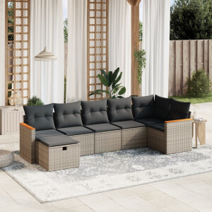 vidaXL 7-delige Loungeset met kussens poly rattan grijs