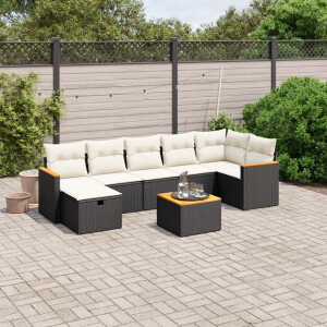 vidaXL 8-delige Loungeset met kussens poly rattan zwart