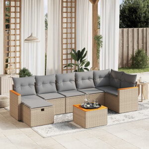 vidaXL 8-delige Loungeset met kussens poly rattan gemengd beige