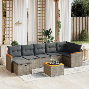 vidaXL 8-delige Loungeset met kussens poly rattan grijs