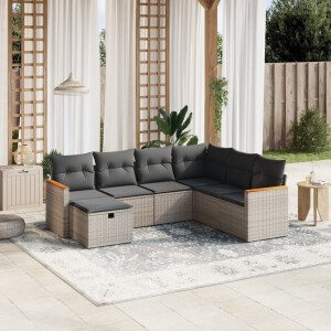 vidaXL 7-delige Loungeset met kussens poly rattan grijs