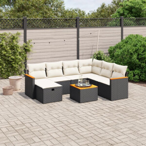 vidaXL 8-delige Loungeset met kussens poly rattan zwart