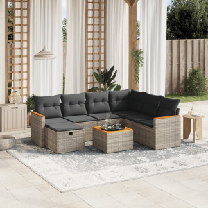 vidaXL 8-delige Loungeset met kussens poly rattan grijs