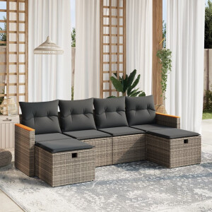 vidaXL 6-delige Loungeset met kussens poly rattan grijs