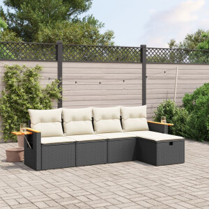 vidaXL 5-delige Loungeset met kussens poly rattan zwart