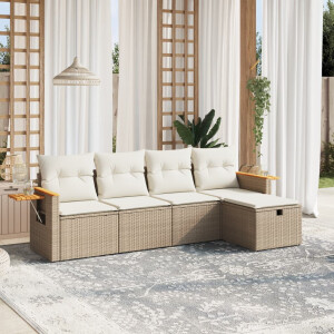 vidaXL 5-delige Loungeset met kussens poly rattan beige