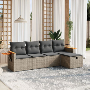 vidaXL 5-delige Loungeset met kussens poly rattan grijs