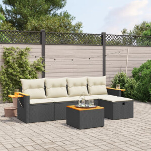 vidaXL 6-delige Loungeset met kussens poly rattan zwart