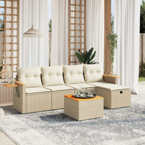 vidaXL 6-delige Loungeset met kussens poly rattan beige