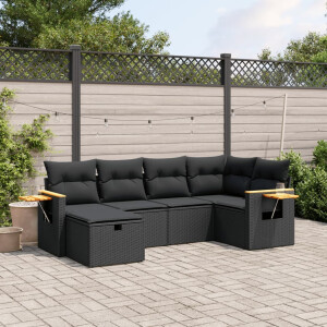 vidaXL 6-delige Loungeset met kussens poly rattan zwart