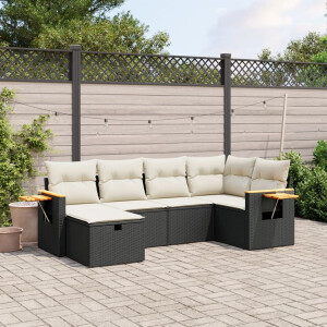 vidaXL 6-delige Loungeset met kussens poly rattan zwart