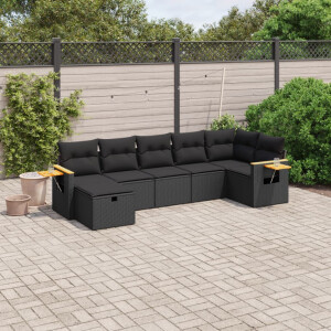 vidaXL 7-delige Loungeset met kussens poly rattan zwart