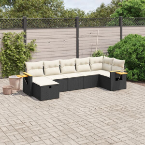 vidaXL 7-delige Loungeset met kussens poly rattan zwart