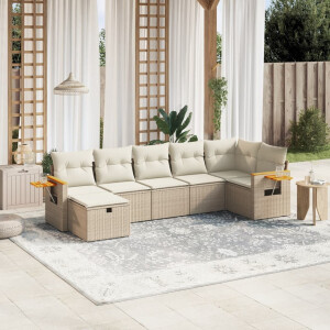vidaXL 7-delige Loungeset met kussens poly rattan beige
