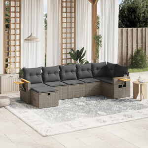 vidaXL 7-delige Loungeset met kussens poly rattan grijs