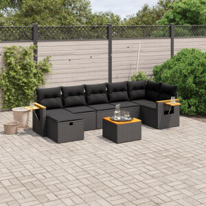 vidaXL 8-delige Loungeset met kussens poly rattan zwart