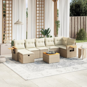 vidaXL 8-delige Loungeset met kussens poly rattan beige