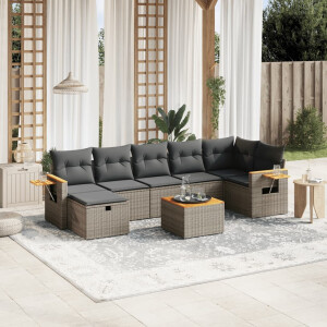 vidaXL 8-delige Loungeset met kussens poly rattan grijs