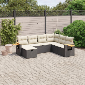 vidaXL 7-delige Loungeset met kussens poly rattan zwart