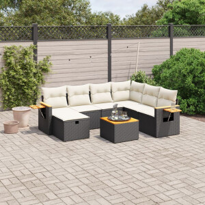 vidaXL 8-delige Loungeset met kussens poly rattan zwart