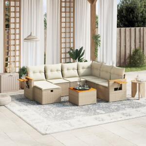 vidaXL 8-delige Loungeset met kussens poly rattan beige