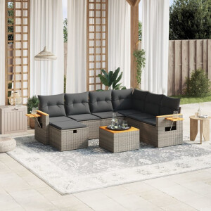 vidaXL 8-delige Loungeset met kussens poly rattan grijs