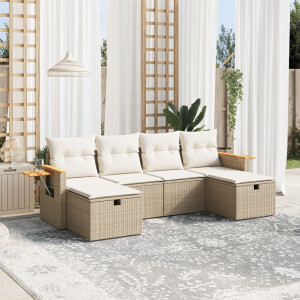 vidaXL 6-delige Loungeset met kussens poly rattan beige