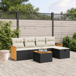vidaXL 6-delige Loungeset met kussens poly rattan zwart