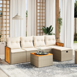 vidaXL 6-delige Loungeset met kussens poly rattan beige