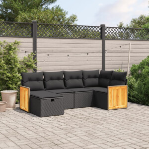 vidaXL 6-delige Loungeset met kussens poly rattan zwart