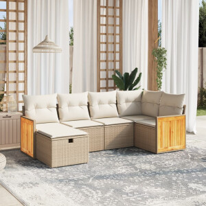 vidaXL 6-delige Loungeset met kussens poly rattan beige