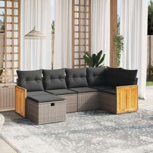 vidaXL 6-delige Loungeset met kussens poly rattan grijs