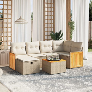 vidaXL 7-delige Loungeset met kussens poly rattan beige