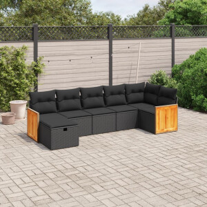 vidaXL 7-delige Loungeset met kussens poly rattan zwart