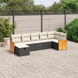 vidaXL 7-delige Loungeset met kussens poly rattan zwart