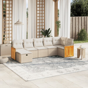 vidaXL 7-delige Loungeset met kussens poly rattan beige