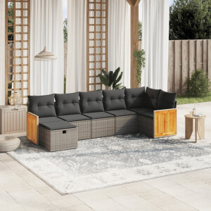vidaXL 7-delige Loungeset met kussens poly rattan grijs