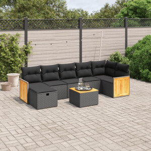 vidaXL 8-delige Loungeset met kussens poly rattan zwart