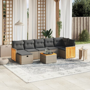 vidaXL 8-delige Loungeset met kussens poly rattan grijs