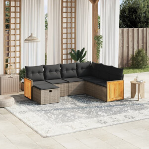 vidaXL 7-delige Loungeset met kussens poly rattan grijs