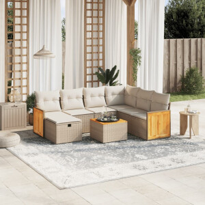 vidaXL 8-delige Loungeset met kussens poly rattan beige