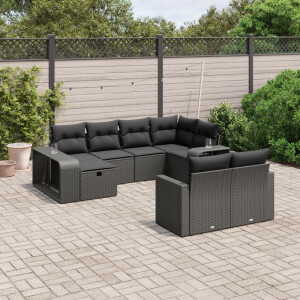 vidaXL 10-delige Loungeset met kussens poly rattan zwart