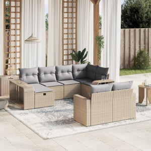 vidaXL 10-delige Loungeset met kussens poly rattan beige